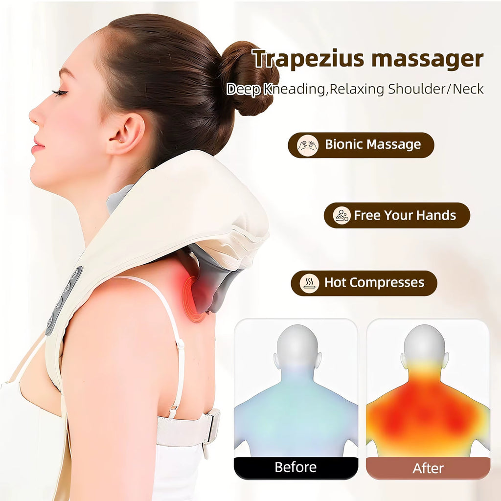 20W Wireless Massager Relief Massage Trapezius Muscle Relaxation Deep Shiatsu Simulated Human Hand Kneading Neck Electric
