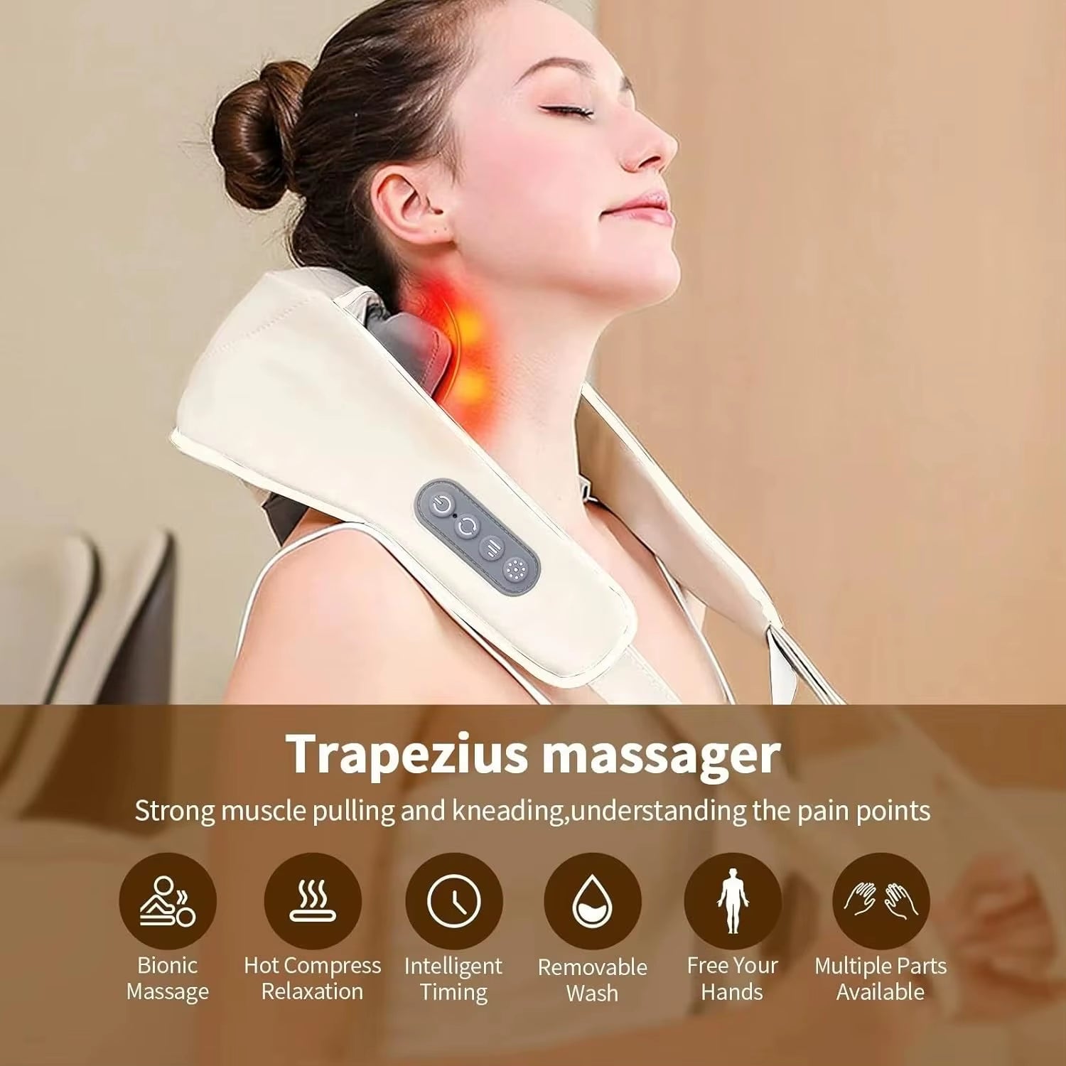 20W Wireless Massager Relief Massage Trapezius Muscle Relaxation Deep Shiatsu Simulated Human Hand Kneading Neck Electric