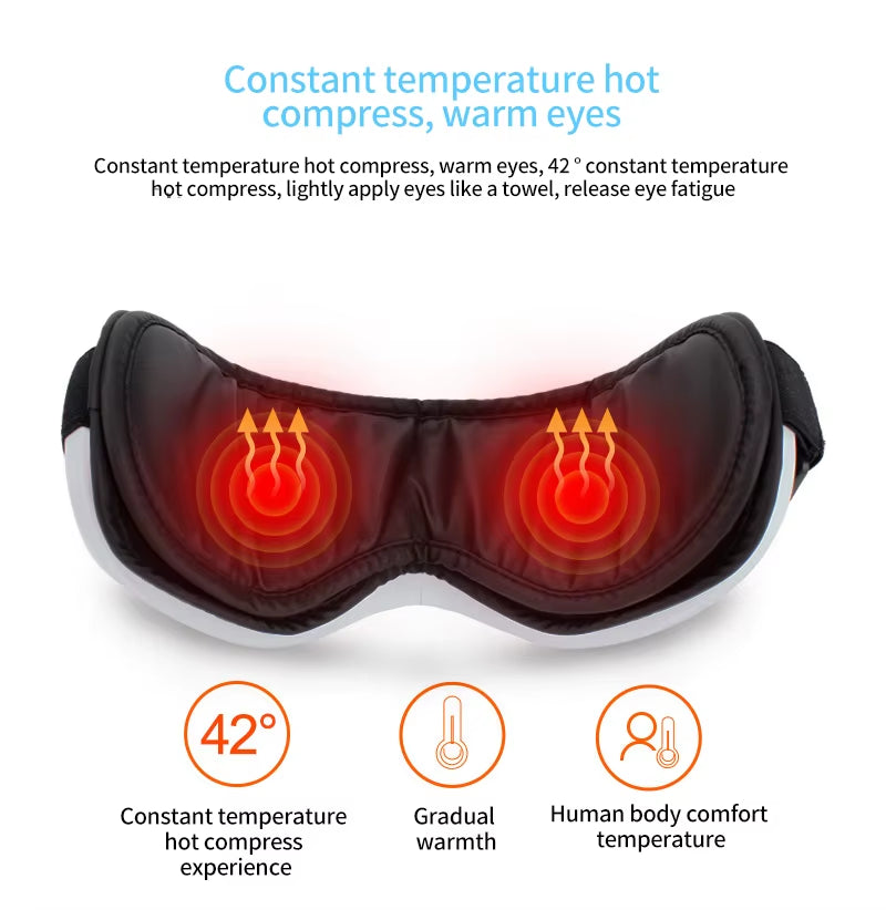 Electric Smart Eye Massager 6D Airbag Hot Compress Vibration Relieves Eye Fatigue Dark Circles Music Relax Eyes Massage Device